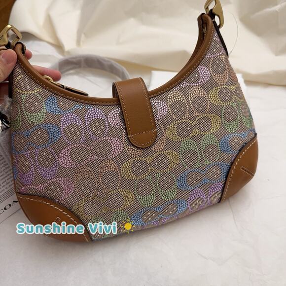 NWT Coach Hamptons Hobo Bag Shoulder Crystal Signature Jacquard Rainbow CCX16 - Picture 6 of 11